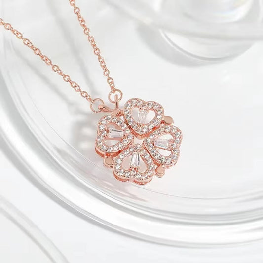 Love Magnetic Pendant Necklace Ladies Clover Necklace Heart Shaped Heart Necklace Lucky 4 in 1 Love Pendant Jewelry Gift